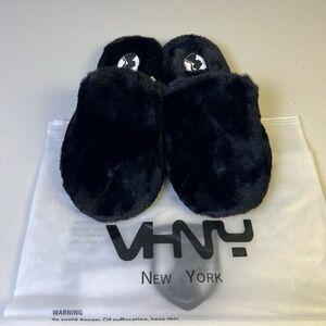 VHNY Black Fuzzy Faux Fur Slide/Slippers Size 36EU 6-6.5US Retail $179 New